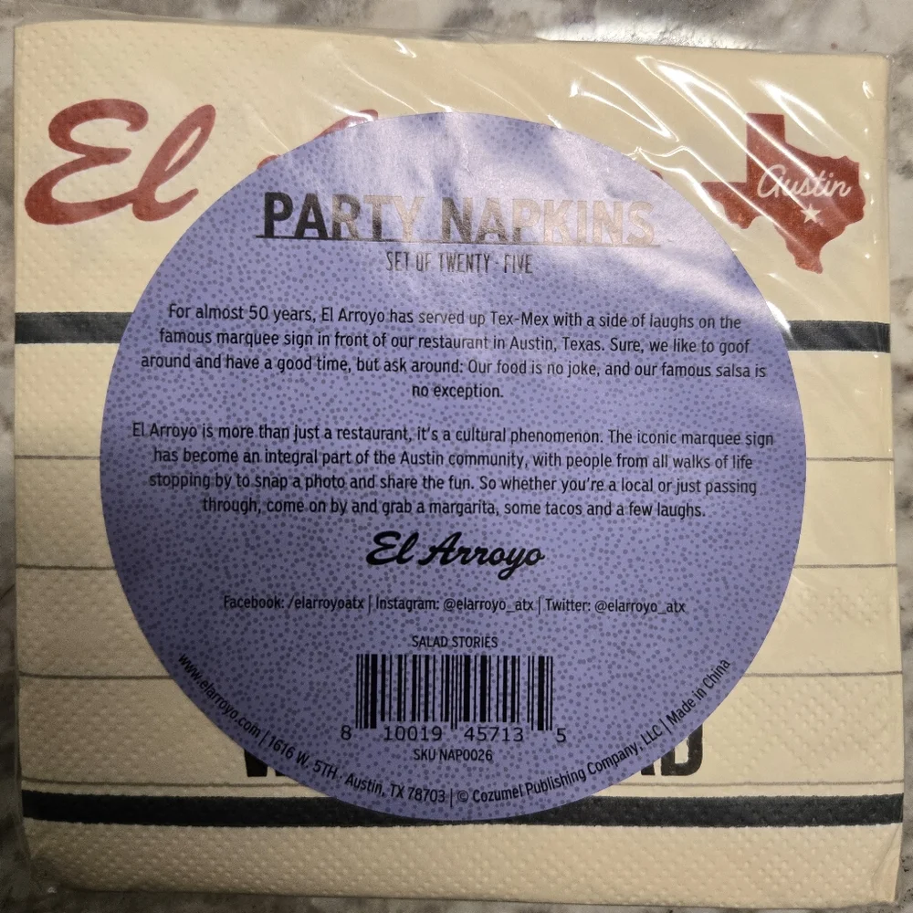 El Arroyo Famous Marquee Sign Messages Stone Coasters Set and Party Napkins